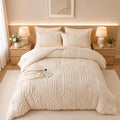Nttopship Beige Queen Comforter Set - 7 Pieces Bed in a Bag, Premium Comforters Queen Size Bed Set Tufted Shabby Chic Bedding Comforter Set with Flat Sheet, Fitted Sheet and Pillowcases,Beige