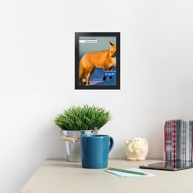 ArtToFrames Puzzle Frame for Buffalo Games 300 Piece Jigsaw Puzzles, 11.5x15 Inch (29x38 cm), Soft Black Engineered Wood with Regular Glass, Ready to Hang Puzzle Display