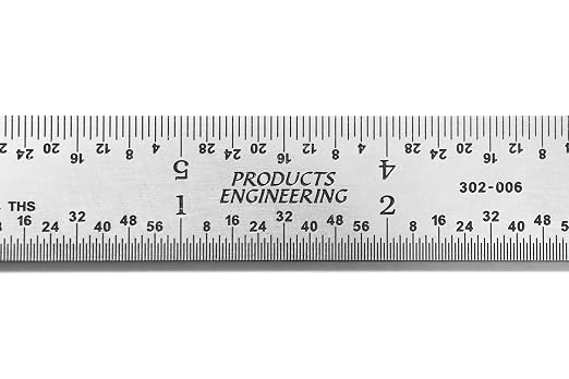 PEC Tools 6-Inch Rigid Steel Ruler, High-Quality Carbon Steel with Satin Chrome Finish, 3R Graduation (1/32", 1/64", 1/10", 1/50"), Fully Hardened and Tempered, Made in USA