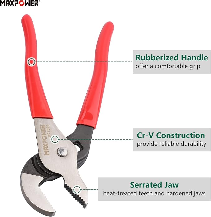 MAXPOWER Groove Joint Pliers Set, 8 inch and 12 inch Quick Adjustable Serrtated V Jaw Tongue and Groove Pliers