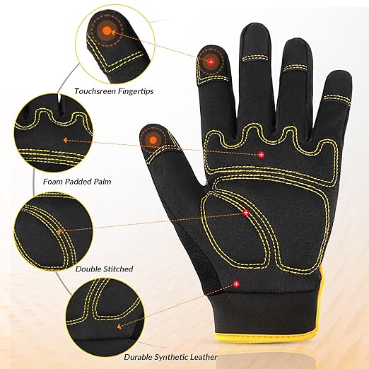 Mens Work Gloves 2 Pairs, Synthetic Leather Mechanic Gloves, Touchscreen, Multipurpose, Garden, Construction, Warehouse, Truck Driving (L)