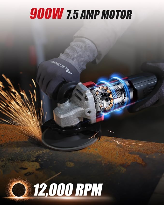 AVID POWER Angle Grinder, 7.5-Amp 4-1/2 inch Electric Grinder Power Tools with Grinding and Cutting Wheels, Flap Disc and Auxiliary Handle for Cutting, Grinding, Polishing and Rust Removal - Red