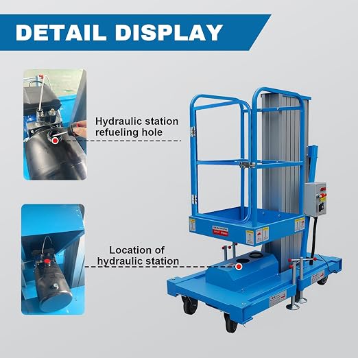 Electric Hydraulic Man Lift Aluminum Alloy Mobile Scaffolding Platform, 26.5ft Max Lifting Height, 275lbs/125kg Rated Load for Warehouse, Construction & Maintenance (Single Support, 26.5ft/8m)