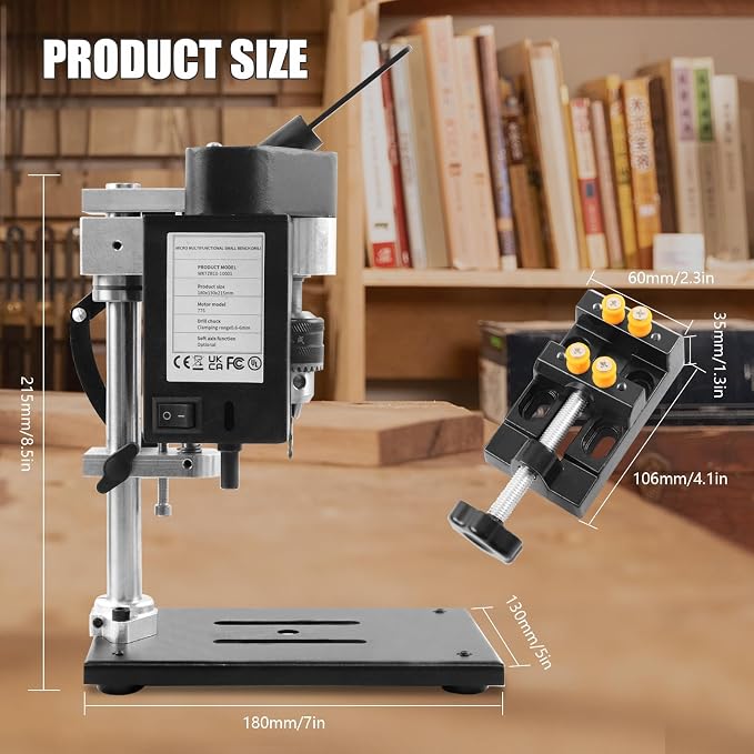 200W Portable Mini Drill Press, 8500RPM Benchtop Drill Press, 7-Speed Adjustable, Equipped with Flexible Shaft, Used for Grinding, Polishing, Cutting