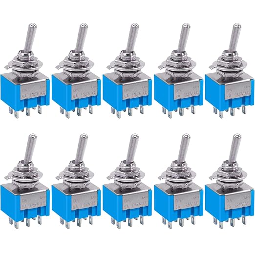 Taiss 10Pcs DPDT Mini Toggle Switch 6-Pin 2 Position ON/ON Miniature Toggle Switches 6A 125VAC Toggle Switch MTS-202