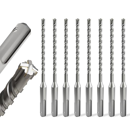 8PCS SDS Plus Rotary Hammer Drill Bits, 8pcs (1/4"*6"-6.5mm*160mm) - 4 Carbide Cutting Edges, Ideal for Masonry| Heavy-Duty Masonry |Hammer Drill Bits for Precision Drilling