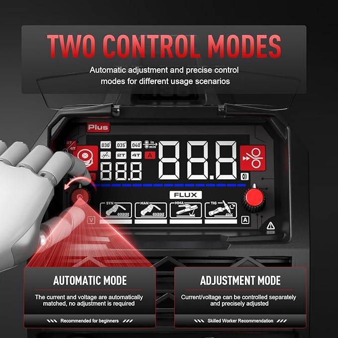 ANDELI 135A MIG Welder 110V/220V, PULSE Flux Core MIG/Lift Tig/Stick 3-in-1 Gasless MIG Welding Machine with Synergy，Large LED Display,2T/4T Full Kit (Bonus Welding Helmet & Gloves)
