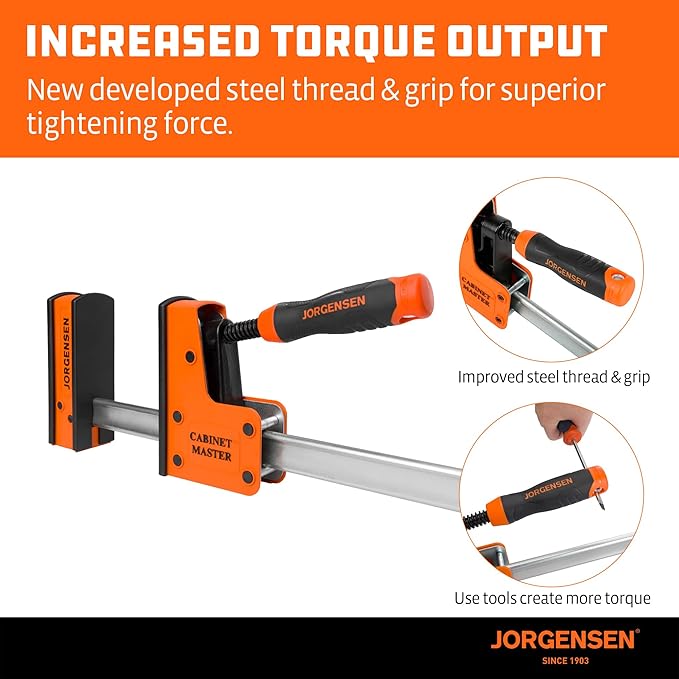 JORGENSEN 18-Inch Parallel Bar Clamp, Heavy-Duty Cabinet Master Clamp for Woodworking Glue-Up, 2200 lbs Force, Quick Release, Spreader Function, 2-Pack