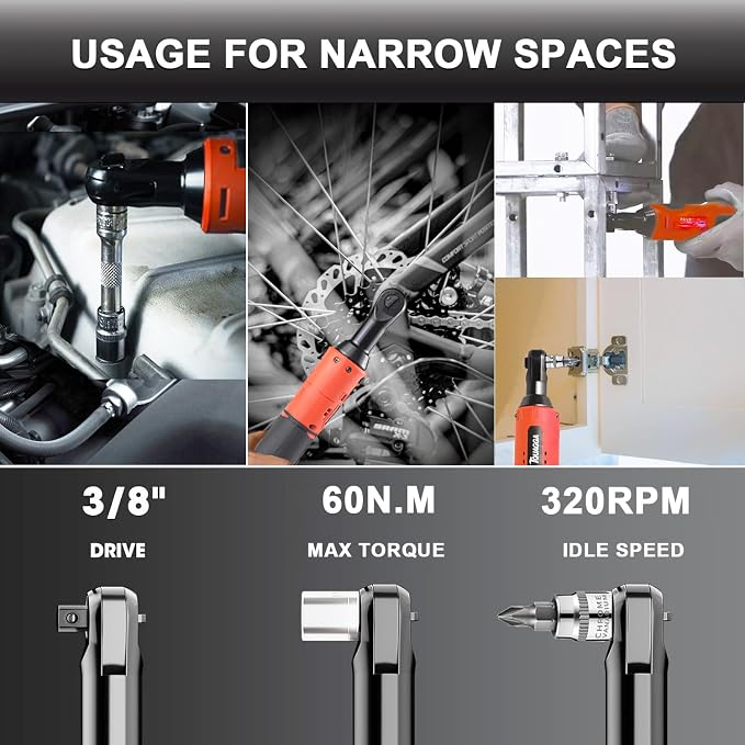 3/8" Cordless Electric Ratchet Wrench Set, 12V Power Ratchet Tool Kit With 2 Packs 2000 mAh Battery And Charger, 45 FT-LBS Battery Powered Wrench with Infinitely Variable Speeds