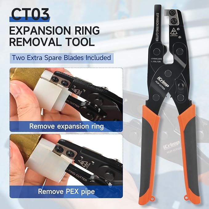 iCrimp PEX Expansion Tool Kit for F1960 / ProPEX Systems, Indexed Auto-Rotating Heads with Ring Removal Tool, 3/8", 1/2", 3/4" & 1" Manual Expander Kit