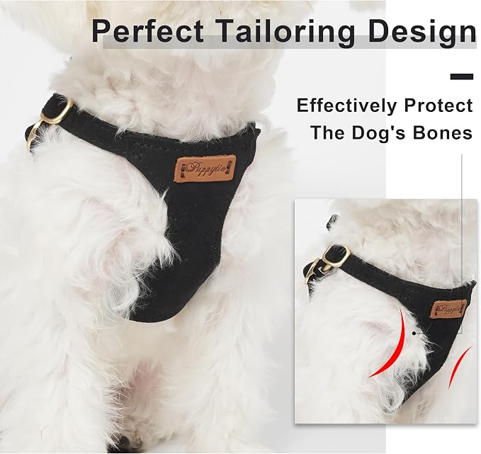 Puppytie Dog Harness and Leash Set, Black, M (16.5-31 lbs) | Harness Small Size Dog, Dog Leash for Small Dogs, Soft Lightweight and Adjustable, Small Dog Harness for Daily Walks