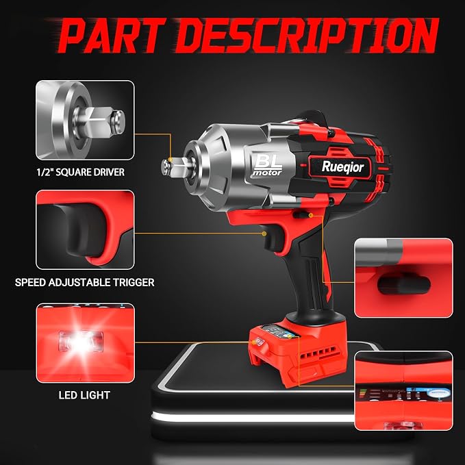 Cordless Impact Wrench 1/2" Compatible with Milwaukee 18V Battery, Impact Wrench 1450FT-LBS(2000N.m) High Torque Brushless Electric Impact, Power Impact Driver for Car, Truck (Tool Only)