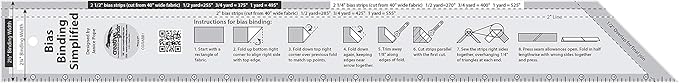 Creative Grids Bias Binding Simplified Quilt Ruler – CGRABB1 – Made in USA, 2-1/2in x 21in, Non-Slip Grip Acrylic Quilting, Sewing, Crafting, Patchwork Ruler & Template