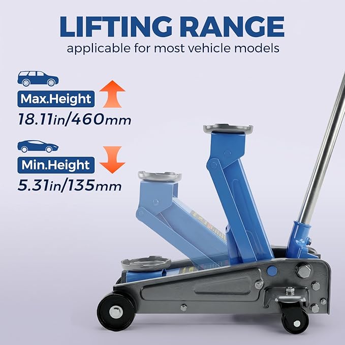 LARBANKE 3 Ton Floor Jack with 360° Swivel Castors,Heavy-Duty Floor Jack Load Capacity up to 6,600 lbs,Carbon Steel Jack for Rapid Lifting,Range from 5.31''-18.11'',Suitable for a Wide Range of Cars