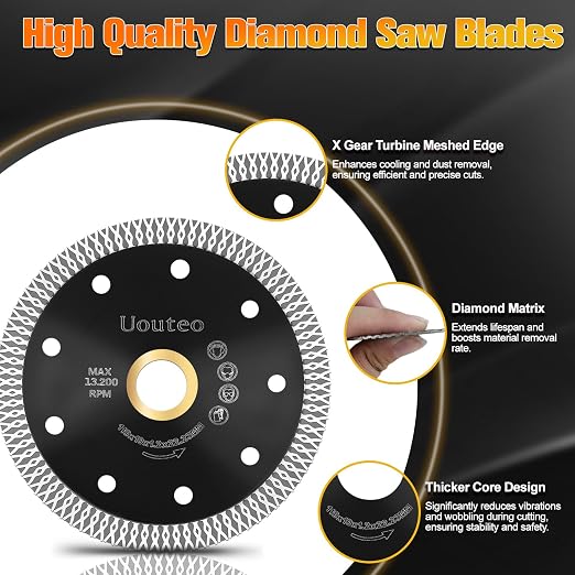 15 Pcs Diamond Saw Blade, 4.5 Inch Super Thin Tile Blade, Diamond Saw Blades for Angle Grinder, 4.5" Tile Blade for Smooth Cutting Marble Ceramics Porcelain Tiles(4.5 inch-15Pcs-Black)