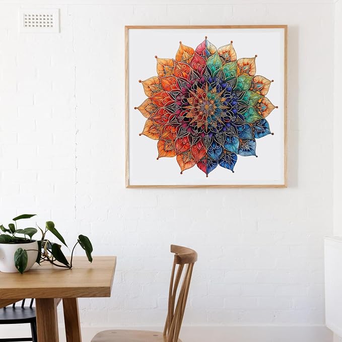 Mys Aurora Colorful Mandala Wooden Puzzles for Adults, 500 Piece Unique Shaped Wood Jigsaw Puzzles for Adults and Kids, Fun Challenging Puzzles Family Game Gift, 16.5'' x 16.4''