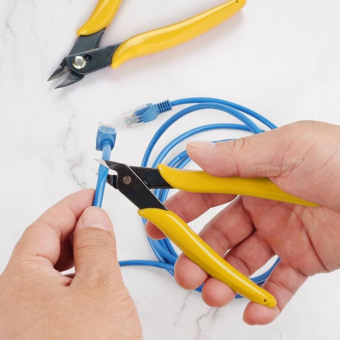 2 Pack Micro Wire Cutters, 5 Inches Flush Cutters Pliers, Diagonal Side Cutters Nippers, Zip Tie Sprue Cutter for Electronics, Plastic Models, Jewelry (Yellow)