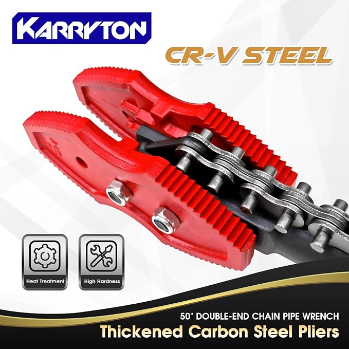 50" Chain Pipe Wrench, Fits 1.5"-8" Pipe Diameters, 40" Chain Length Max Breaking Load 22000LBs, Heavy Duty Chain Tongs for Pipe Installation, Oil Fields Operations and Maintenance