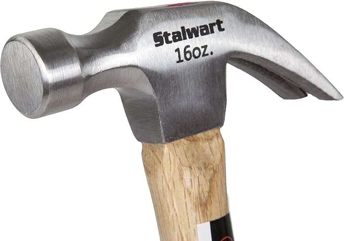 16-Ounce Claw Hammer - Basic Hand Tool for DIY and Woodworking with Natural Wood Anti-Vibration Handle and Drop-Forged Steel Head by Stalwart