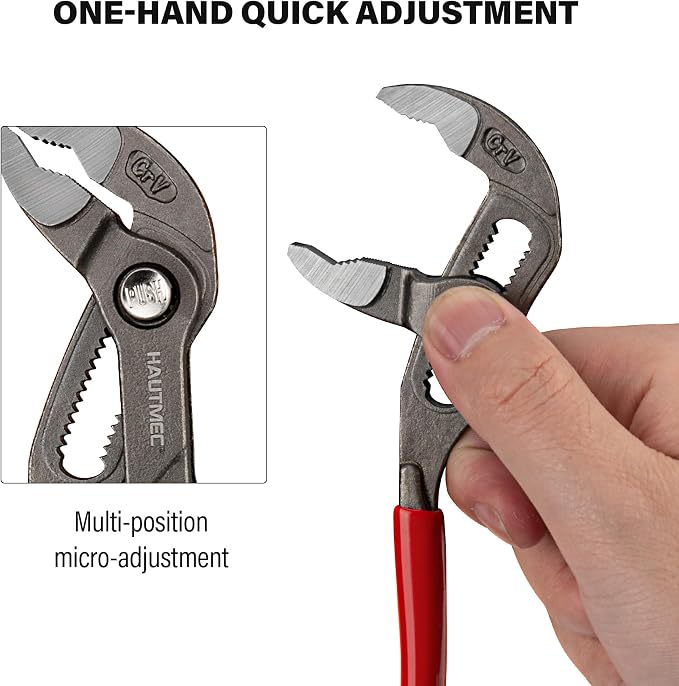 HAUTMEC 5-Inch Water Pump Pliers, Fast Adjustable Tongue and Groove Joint Pliers, V-Jaw with Comfort Grips, Rust-Proof CRV Steel Construction for Plumbing, Home Repair, and Pipe Fittings