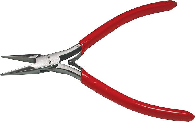 The Beadsmith Platinum Series German Chain Nose Pliers, 4.75 inches (120mm) with Polished Steel Head, red PVC Comfort Grip Handle with Double-Leaf Spring, Tool for Jewelry Making