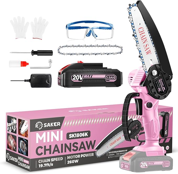 Saker Mini Chainsaw|6 Inch Chainsaws[2026 Upgraded]|Mini Cordless Electric Chain Saw|Small Handheld Portable Chain Saws Battery Powered Chain Saw for Tree Trimmer and Garden,Gifts for Men