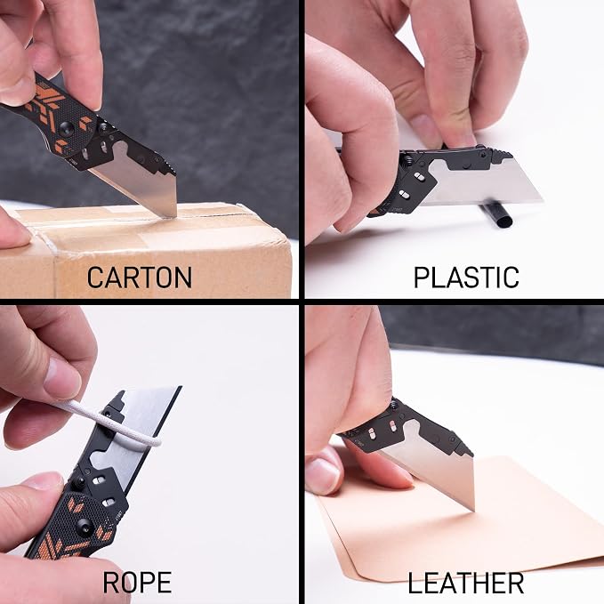 CJRB Boxer EDC Folding Utility Knife, Small Pocket Knife with G10 Handle, Includes 10PCS Total Blades(J1967 Mech Black)
