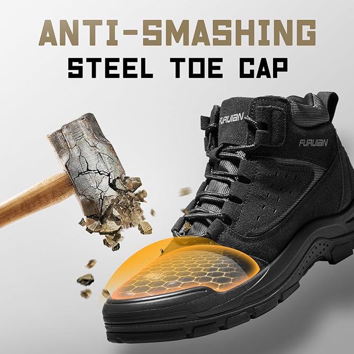 Furuian Steel Toe Boots for Men Women Comfortable Lightweight Work Boots for Men Slip Resistant High Top Steel Toe Safety Shoes Puncture Proof Indestructible Construction Shoes