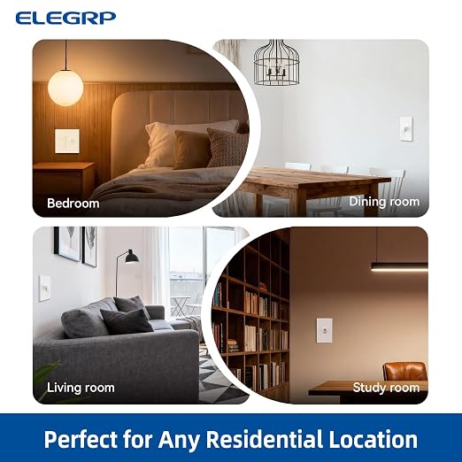 ELEGRP Digital Dimmer Switch for LED/CFL, Toggle Dimmer Switch with Decorative Frameless Design Wallplate, Single Pole/3-Way, UL Listed, 6 Pack, White