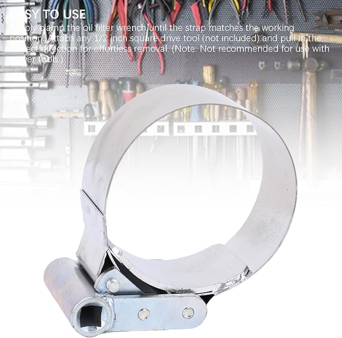 Dan&Dre Heavy Duty Oil Filter Wrench, Stainless Steel Adjustable 3 3/4 to 4 1/2 Inch with 1/2 Inch Drive, for Automotive Engine Oil Filter Removal