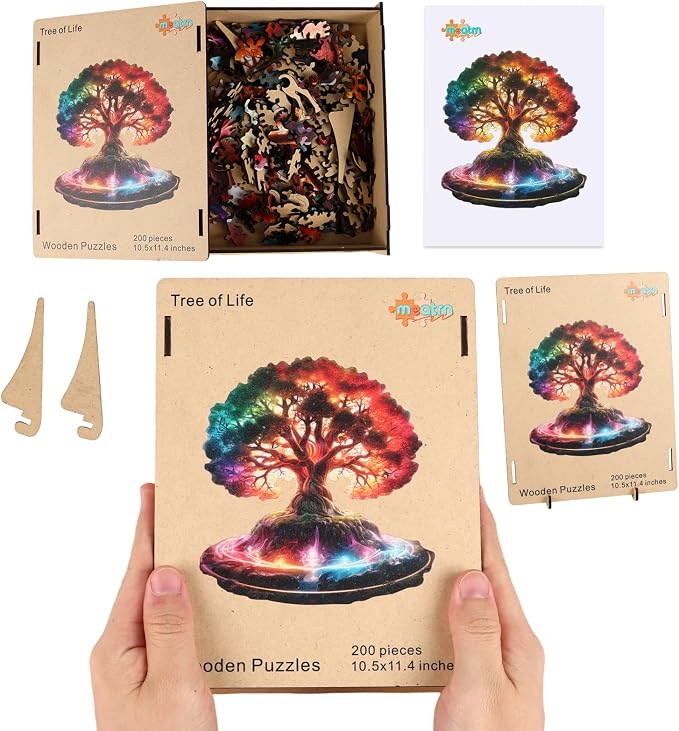 MEATRN Glowing Tree of Life Wooden Puzzles - 200 Pieces Fantasy Forest Nature Landscape, Irregular Shape Wood Jigsaw Puzzle for Adults, Educational Puzzles for Family Game, 10.5x11.4 in