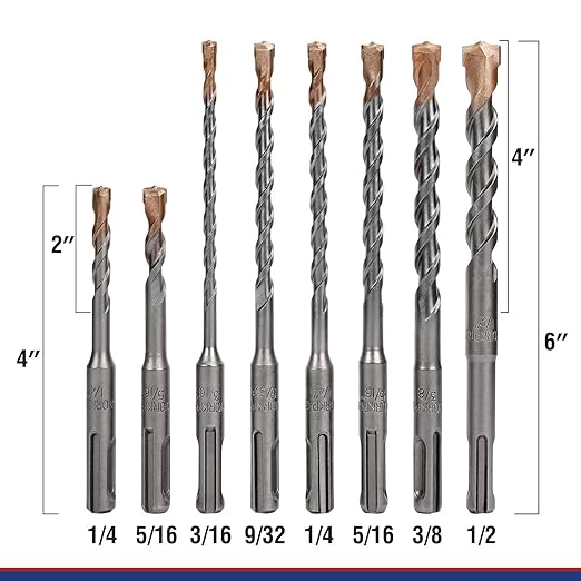 WORKPRO 8-Piece SDS-Plus Drill Bit Set, Carbide Tip, SDS+ Rotary Hammer Drill Bit Set with Storage Case for Brick, Cement, Stone & Concrete
