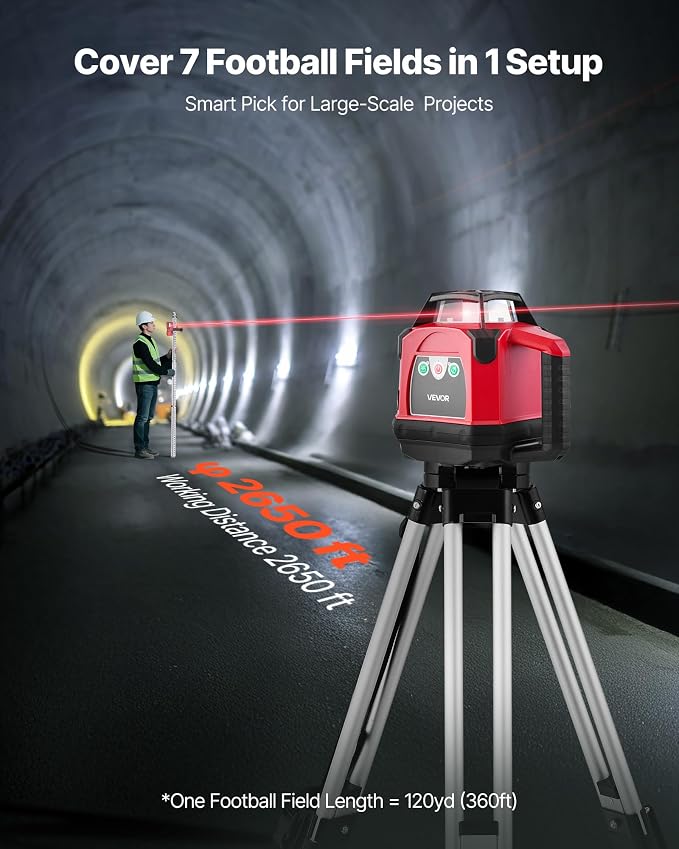 VEVOR Rotary Laser Level Kit, 2650ft 360-Degree Self Leveling Red Horizontal Laser Transit,with Heavy-duty Tripod, Receiver, Remote Control, Toolcase, IP66 Waterproof, 0.06in/100ft for Construction