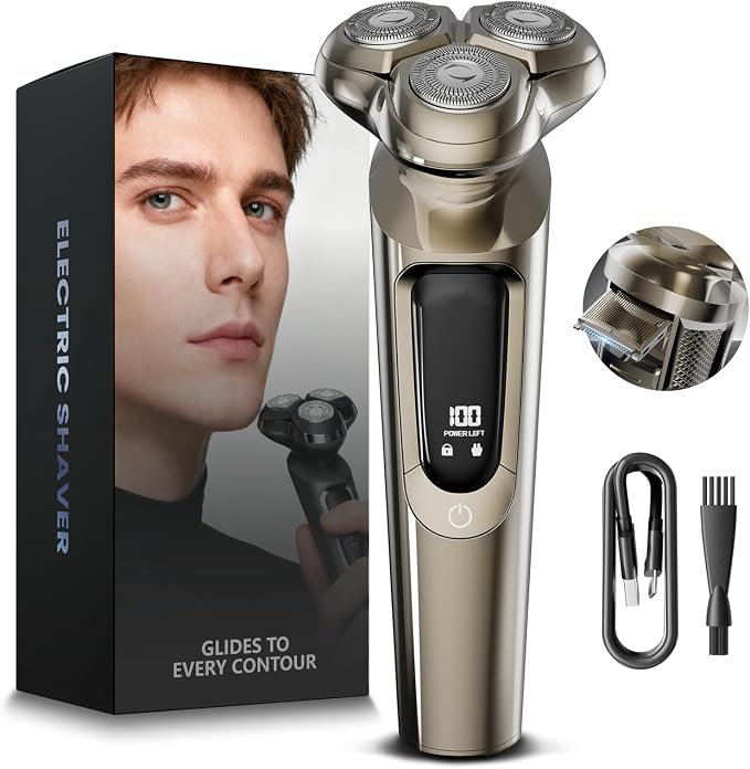Electric Razor for Men, 3D Flex Blades with Pop-Up Trimmer, IPX8 Waterproof, Type-C Quick Charge, LED Display, Travel Lock, Wet & Dry Shave, Metallic Gunmetal, Gifts for Men Husband Father