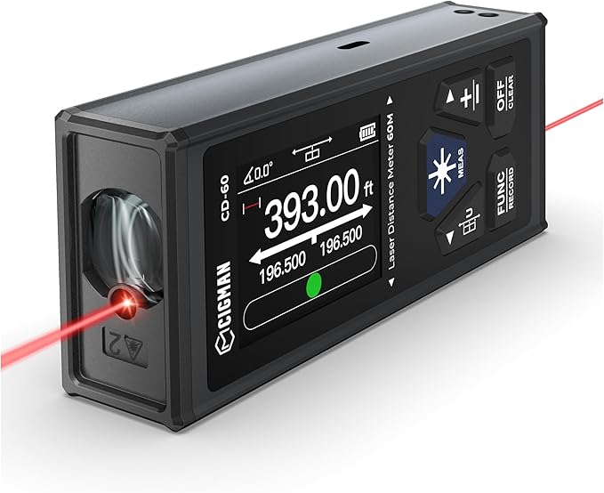 CIGMAN Dual Laser Distance Meter 393ft/120M Bilateral Laser Measurement Tool Rechargeable Laser Measure with M/in/Ft Multiple Units Multifunctional Laser Measure(Laser Level is Class II,Output<1mW)
