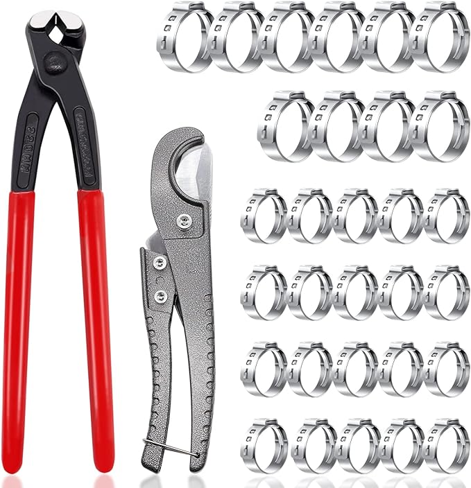 Tnisesm Pex Crimping Clamp Cinch Tool Kit with 20PCS 1/2-inch and 10PCS 3/4-inch PEX Clamps and Pex Pipe Cutter