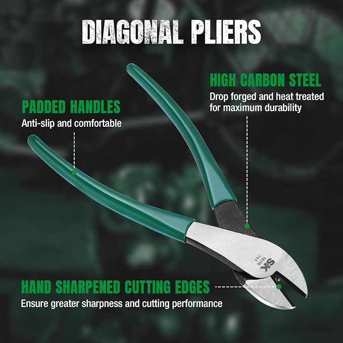 SK Tools USA Heavy Duty Diagonal Cutting Pliers, 8" Long | 16108