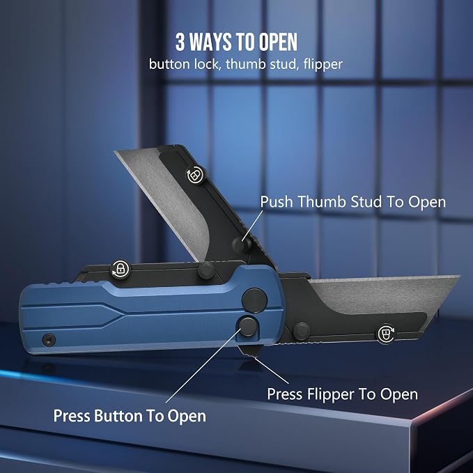 OKNIFE U1 Ultra Pocket Folding Utility Knife with Ceramic Blade, Lightweight O-Aluminum Handle Box Cutter with Clip, Button Lock Pocket Knife for Men Women (Navy Blue)