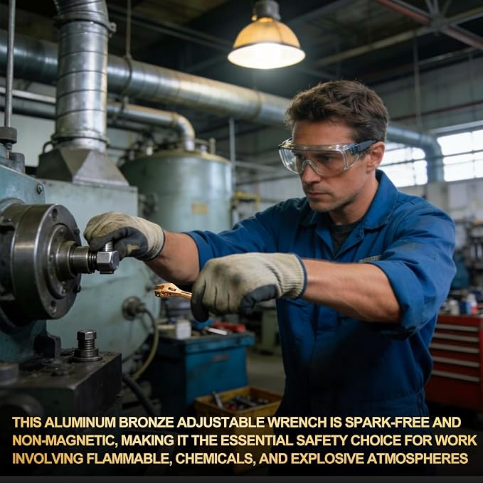 Hicarer 4 Inch Non-Sparking Adjustable Wrench, Aluminum Bronze Tool | Non-Magnetic, Oil & Gas Industry, Chemical Facilities, Hazardous Environments, Industrial Safety Applications