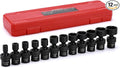 CASOMAN 12 Pieces 3/8-Inch Drive Shallow Universal Impact Socket Set, SAE, 5/16"-1", CR-MO, Swivel Socket