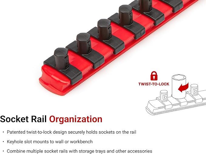 TEKTON 3/8 Inch Drive 6-Point Socket Set, 24-Piece | SHD91215 | (8 - 19 mm), Shallow and Deep, Socket Rail
