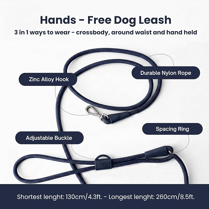 No Pull Dog Harness and Leash Set 3-in-1 Adjustable Anti Pull Dog Harness with Hands-Free Matching Leash,Poop Bag Holder,Easy Walk Dog Harness Extra Small Sized Dog(Navy Blue)