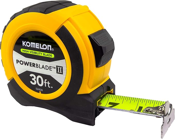 Komelon 30' x 1.06" Powerblade II Tape Measure, ABS Case, Yellow/Black, 52430