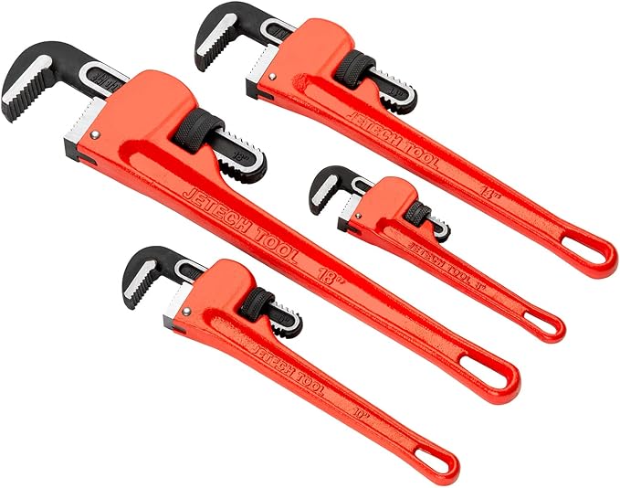 Jetech Heavy Duty Aluminum Straight Pipe Wrench,Adjustable Plumbing Wrench Straight Pipe Wrench with Floating Hook Jaw and I-Beam Handle (8"+10"+14"+18")