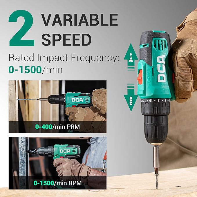 DCA Cordless Drill Set, 354 in-lbs Torque, 3/8" Keyless Chuck, Electric Power Drill with 2.0Ah Battery and Charger,18+1 Position,25-Piece 20V Drill Driver Kit, ADJZ2035