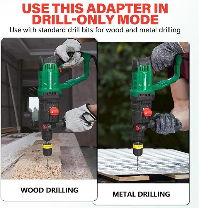 1" SDS Plus Lightweight Rotary Hammer Drill with 1/2" Keyless Chuck Adapter, 9 Amp 4 Functions Corded Variable Speed Rotomartillo with Safety Clutch for drilling in Concrete Masonry Wood Metal