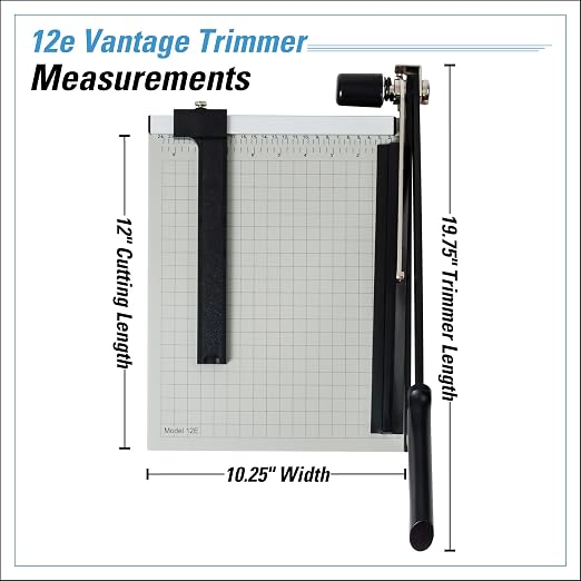 Dahle 12e Vantage Paper Trimmer, 12" Cut Length, 15 Sheet, Automatic Clamp, Adjustable Guide, Metal Base with 1/2" Gridlines, Guillotine Paper Cutter