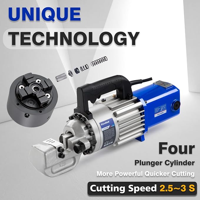 1" Electric Hydraulic Rebar Cutter 2-3S Cutting Speed Portable Rebar Cutter Cutting Rebar 4-25mm #8 120v/60hz (RC25 Blue/Black)