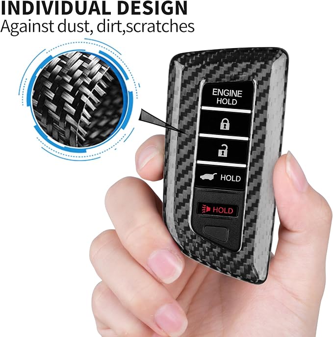 T-carbon Key Fob Cover Fits Acura MDX 2025 5 Buttons Accessories,Glass Fiber Key Fob Case with Keychain Fits Acura 2024 RDX MDX RLX NSX ILX TLX TLX-L CDX Smart Remote Keyless Silver Black