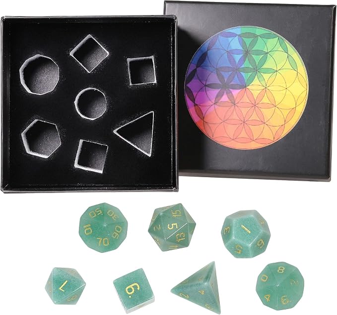 mookaitedecor 7 PCS Green Aventurine Crystal Polyhedral DND Dice Set, Polished Tumbled Stones Dices for RPG MTG Table Games Home Decoration